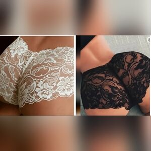 Elegant All Lace Women's Intimate Boy Shorts Set Black & White
